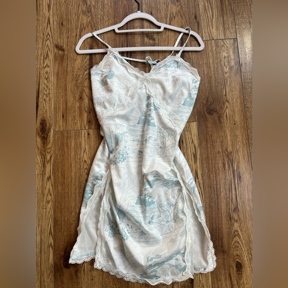 Other - Vintage-Inspired Satin Slip Dress – Lace Trim & Toile Print